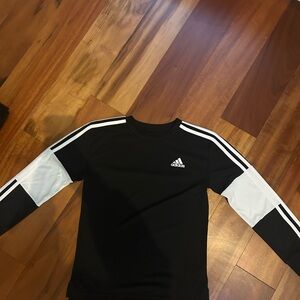 Adidas Black and White Long Sleeve Tee with Three-Stripe Design